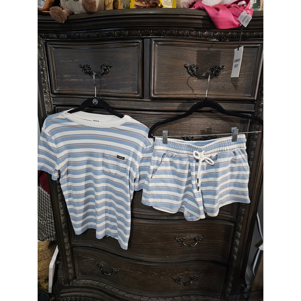 Casual Striped Blue & White Lounge Shorts and Tee Set